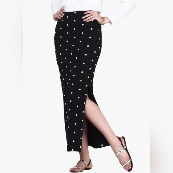 FabAlley Midi Straight Skirt Womens Size Medium Side Slit Polka Dots 90s Style - Picture 5 of 9
